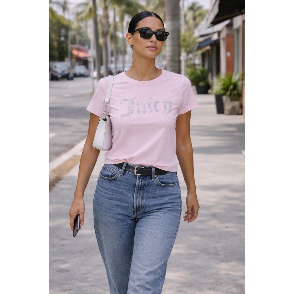 Juicy Couture Rhinestone Logo Velour T-Shirt Womens Small Pink NWT Y2K McBling
